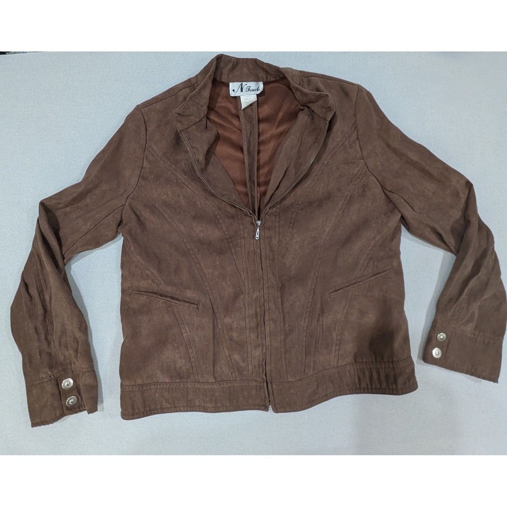 N Touch Faux Suede Jacket Womens 10 Brown Excellent Full Zip Lightweight 898F